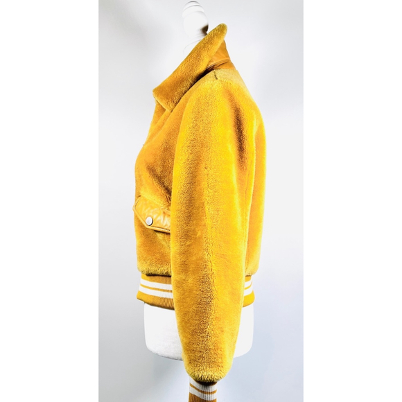 Samantha Sipos Shearling Bomber Jacket Collared Full Zip Pockets Size XS Yellow - Picture 13 of 16